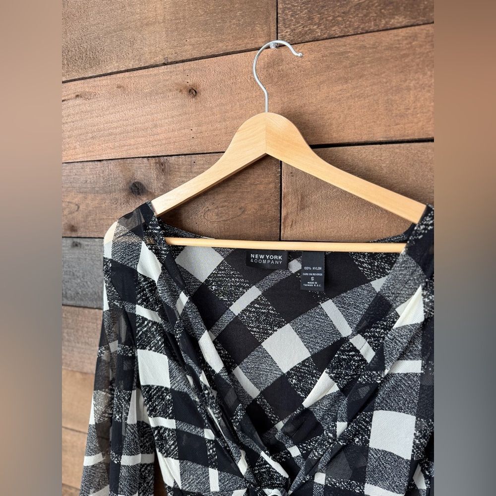 Y2K Sheer Plaid Wrap Top Bell Sleeve Tie Front 2000s - Picture 11 of 16